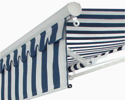 White and blue stripped awning with extender