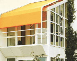 Yellow curved green house awning