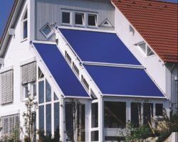 Blue straight greenhouse awnings
